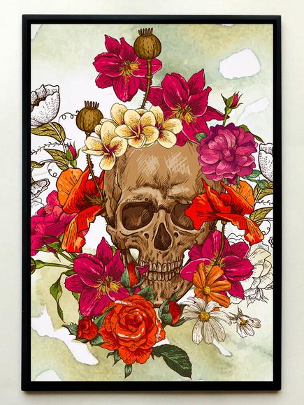 Quadro Caveira Com flores