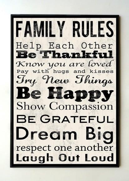 Quadro de frase Family Rules