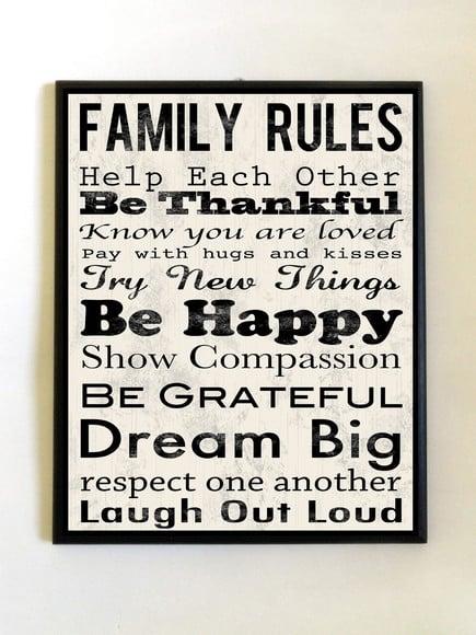 Quadro de frase Family Rules