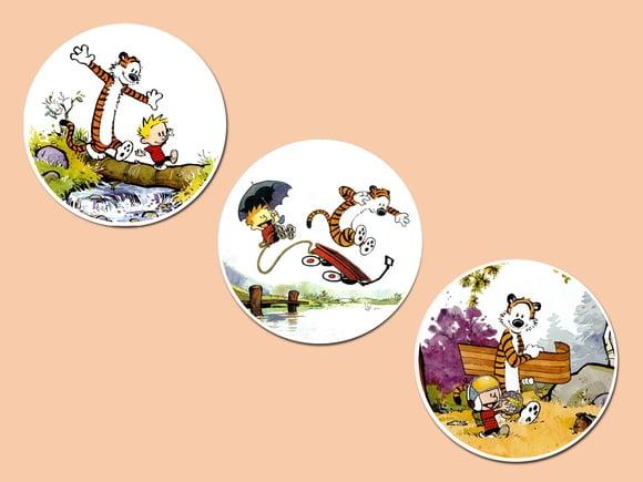 Trio de Placas Decorativas Brancas Calvin e Haroldo