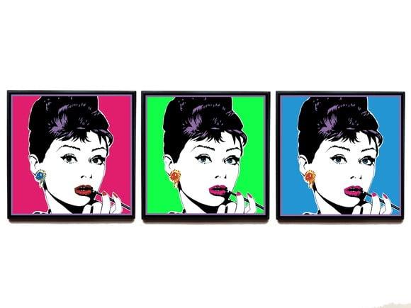 Trio de quadros Audrey Hepburn Pop Art