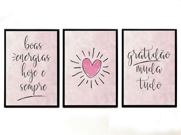 Trio de quadros Boas Energias