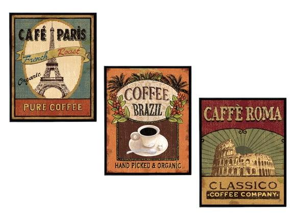 Trio de Quadros Café Roma Brasil e Paris