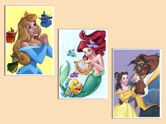 Trio de Quadros Princesas Disney (moldura Branca)
