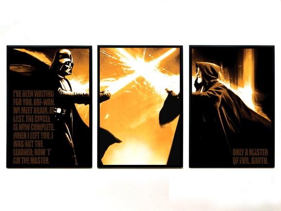 Trio de quadros Star Wars Vader/Obi-Wan