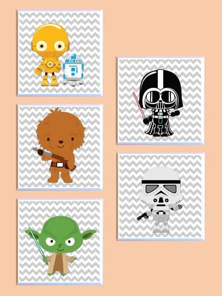 Conjunto de Quadros Star Wars Babies Chevron Cinza