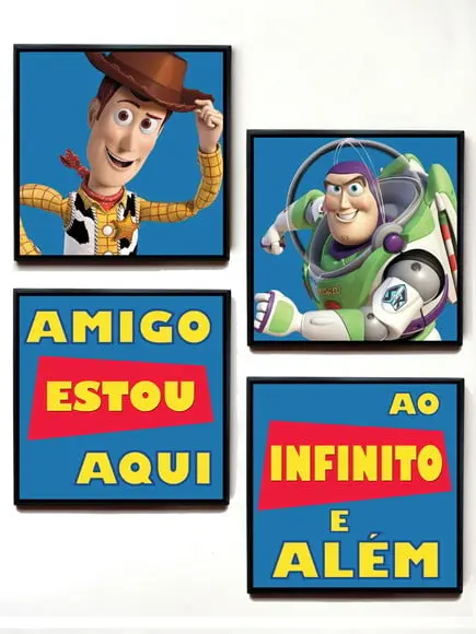 Conjunto de quadros Toy Story com frases