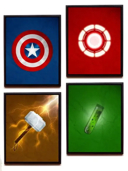 Conjunto de quadros Vingadores (minimalista)