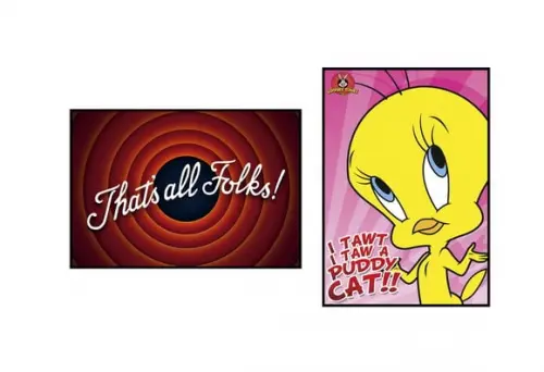 Dupla de Placas Decorativas That's All Folks e Piu Piu