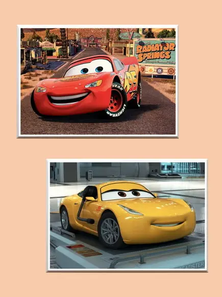 Dupla de quadros Carros Mcqueen e Cruz (moldura branca)