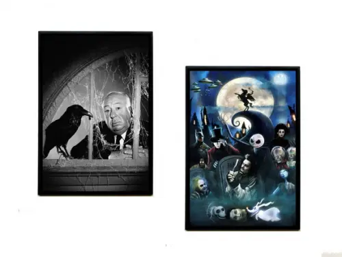 Dupla de Quadros Cinema Hitchcock e Tim Burton