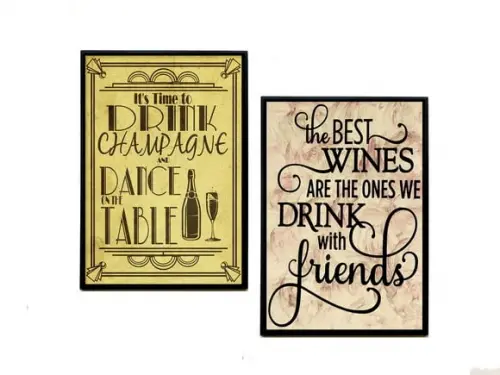 Dupla de Quadros Frase Vinho e Champagne
