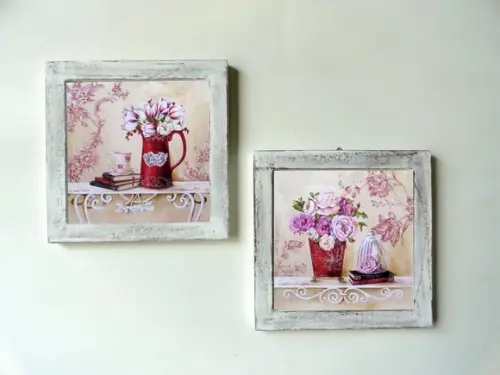 Dupla de Quadros Flores Rosas e Brancas