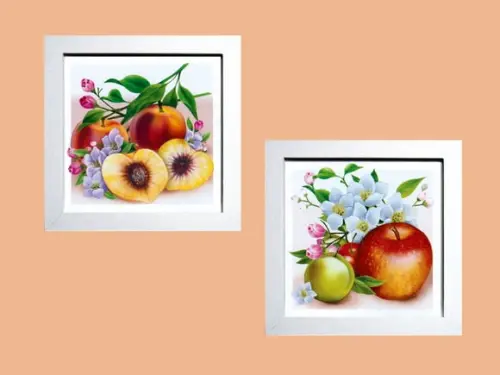 Dupla de Quadros Frutas Maçã e Pessego