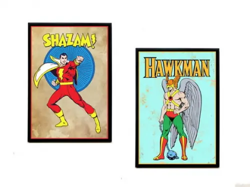 Dupla de quadros Heróis DC Shazam e Gavião Negro