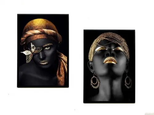 Dupla de Quadros Mulheres Negras com dourado