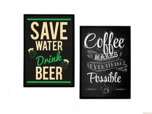 Dupla de Quadros Save Water Drink Beer e Coffee Makes