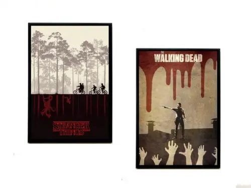 Dupla de quadros Stranger Things e Walking Dead