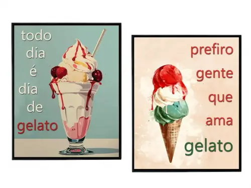 Dupla de Quadros Vintage Gelato com Frase