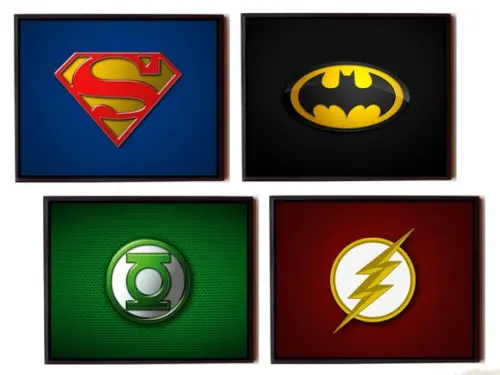 Jogo com 4 quadros Liga da Justiça (símbolos)