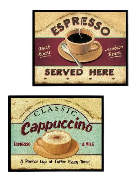 Jogo de quadros Café (Espresso e Cappuccino)