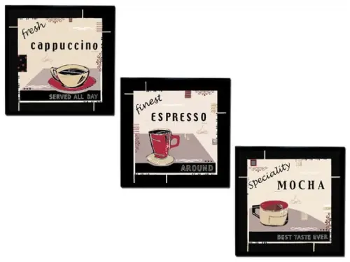 Jogo de quadros Café Cappuccino Expresso e Mocha