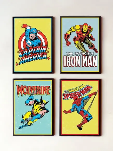 Jogo de quadros Heróis Marvel vintage