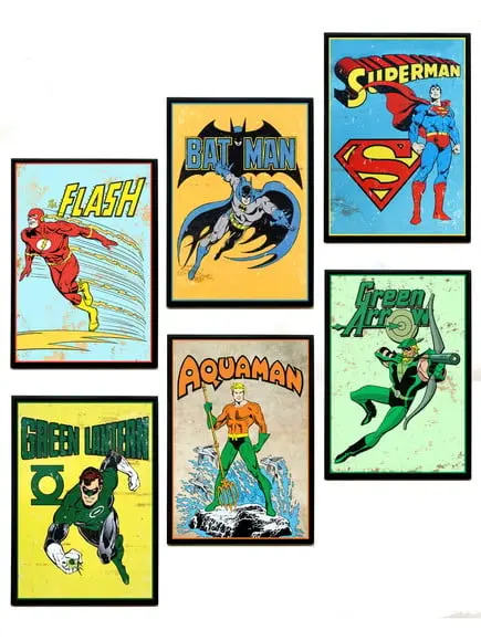 Jogo de quadros Heróis vintage DC