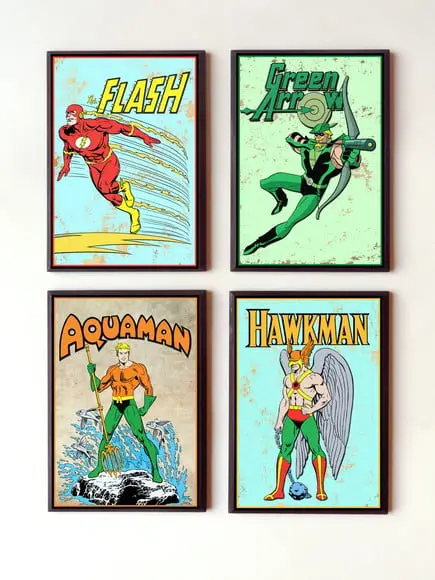 Jogo de quadros Heróis vintage DC