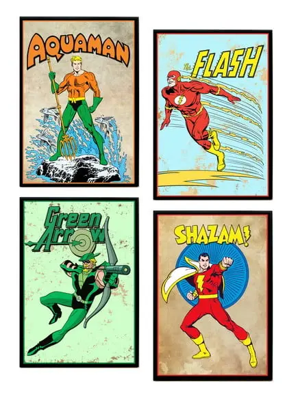 Jogo De Quadros Heróis Vintage Dc