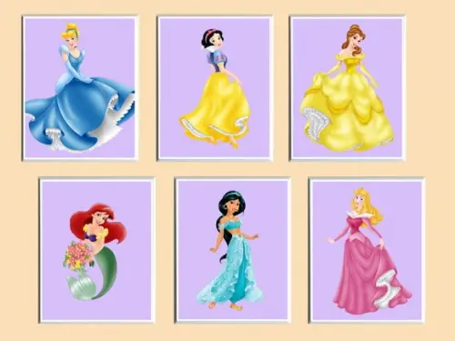 Jogo de Quadros Princesas Disney (fundo Lilás) 001