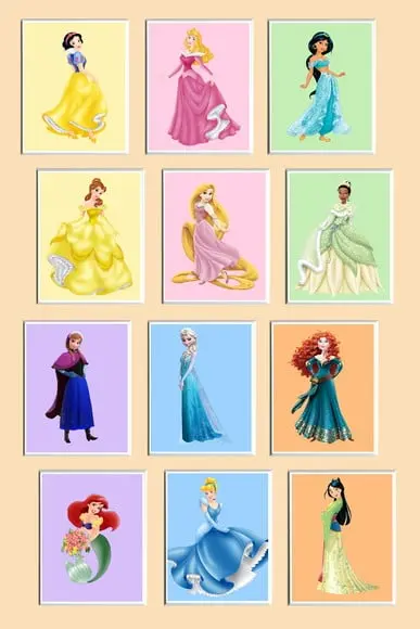 Jogo de Quadros Princesas Disney (fundo Colorido)