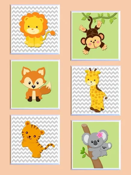 Jogo de Quadros Safari Babies (chevron)
