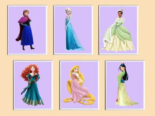 Jogo de Quadros Princesas Disney (fundo Lilás) 002