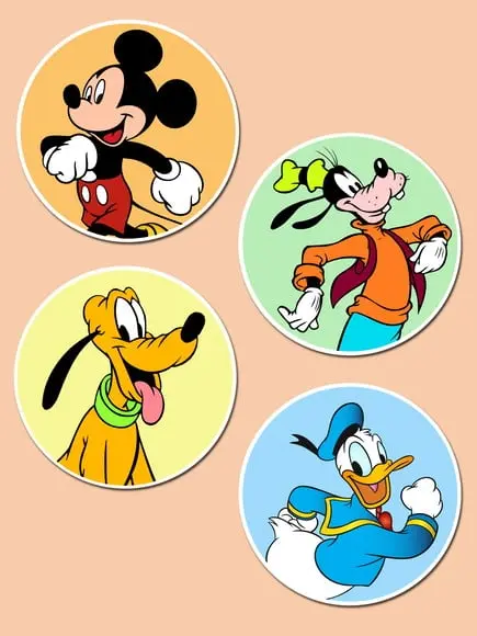 Kit de Placas Redondas Brancas Turma do Mickey