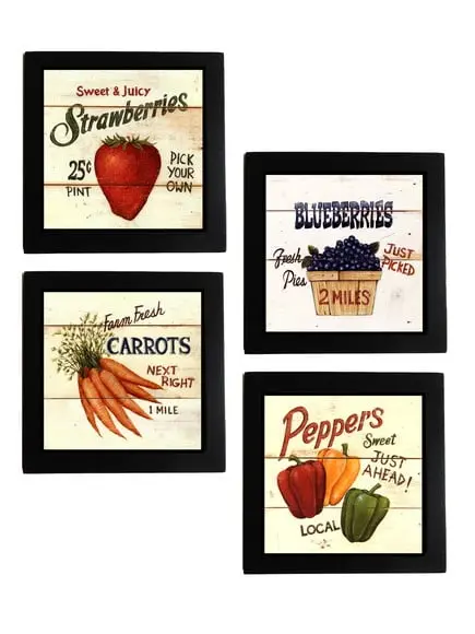 Kit de Quadros Frutas e Legumes Vintage