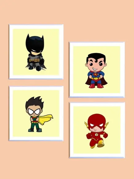 Kit de Quadros Herois Babies Dc Fundo Amarelo