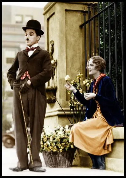 Placa Decorativa Charles Chaplin Luzes da Cidade Colorido