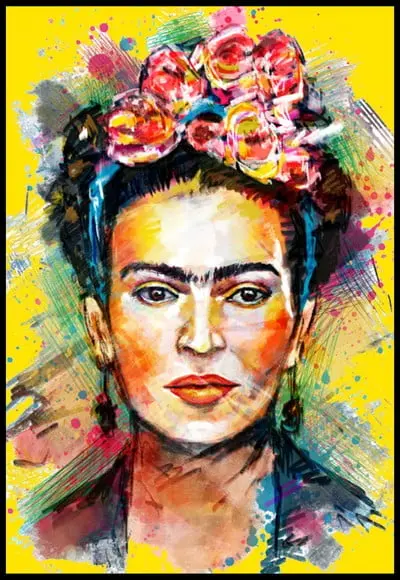 Placa Decorativa Frida Aquarela Amarelo