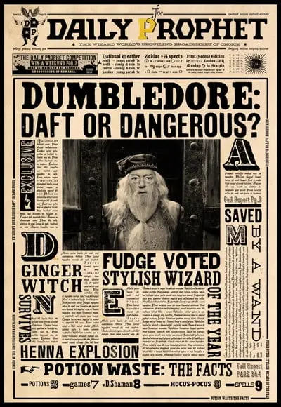 Placa Decorativa Harry Potter Dumbledore Profeta Diário
