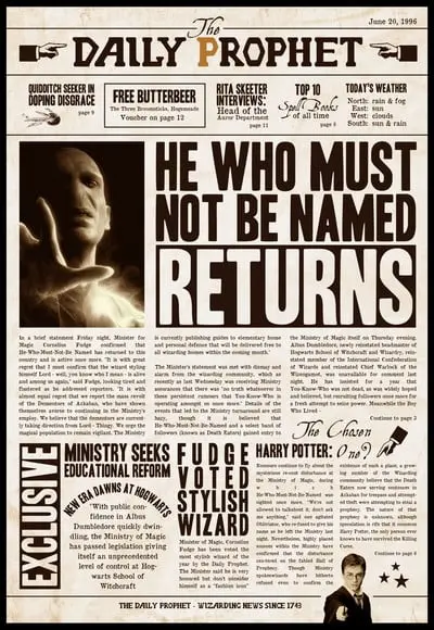 Placa Decorativa Harry Potter Voldemort Profeta Diário