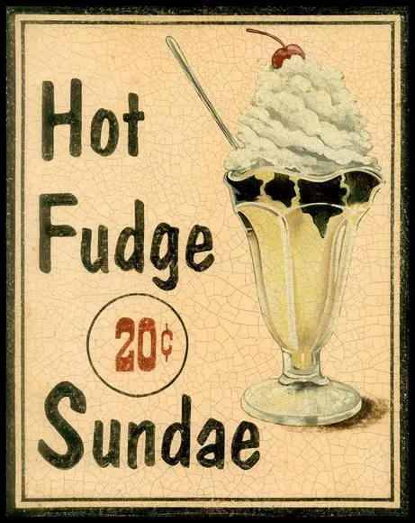 Placa Decorativa Sundae Hot Fudge Vintage