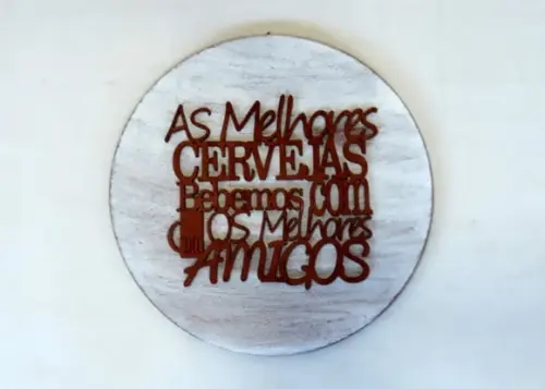 Placa Redonda com Aplique mdf de Frase as Melhores Cervejas