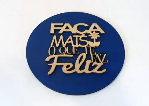 Placa Redonda com Aplique em mdf de Frase (faça Mais)
