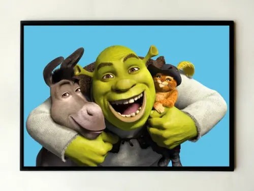 Quadro Shrek Burro e Gato de Botas