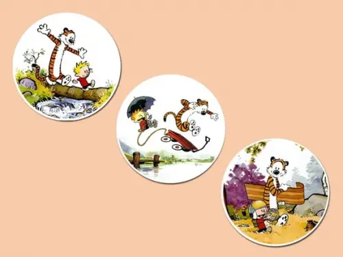 Trio de Placas Decorativas Brancas Calvin e Haroldo