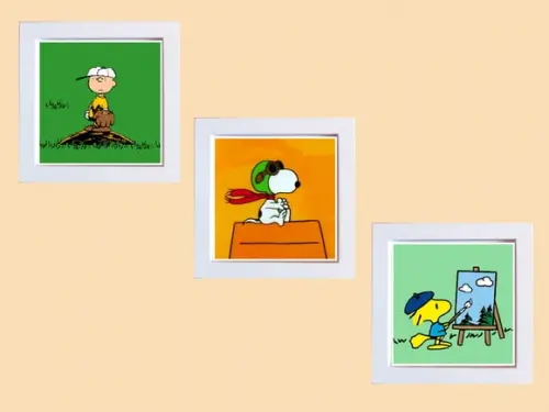 Trio de Quadros Charlie Brown Snoopy e Woodstock