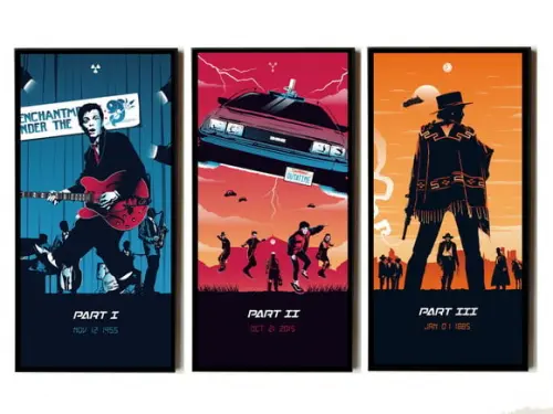 Trio de quadros De Volta para o Futuro Minimalista