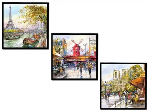 Trio de Quadros Paris 30x30cm