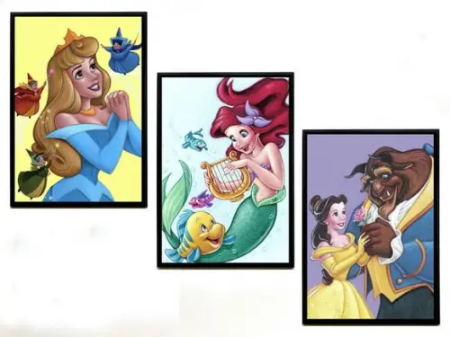 Trio de Quadros Princesas Disney